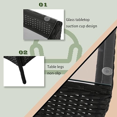 Miniatura 4 de PayLessHere Juego de muebles de patio de 4 piezas, muebles de mimbre para exteriores, sofá de mimbre con cojín suave y mesa de cristal para patio,