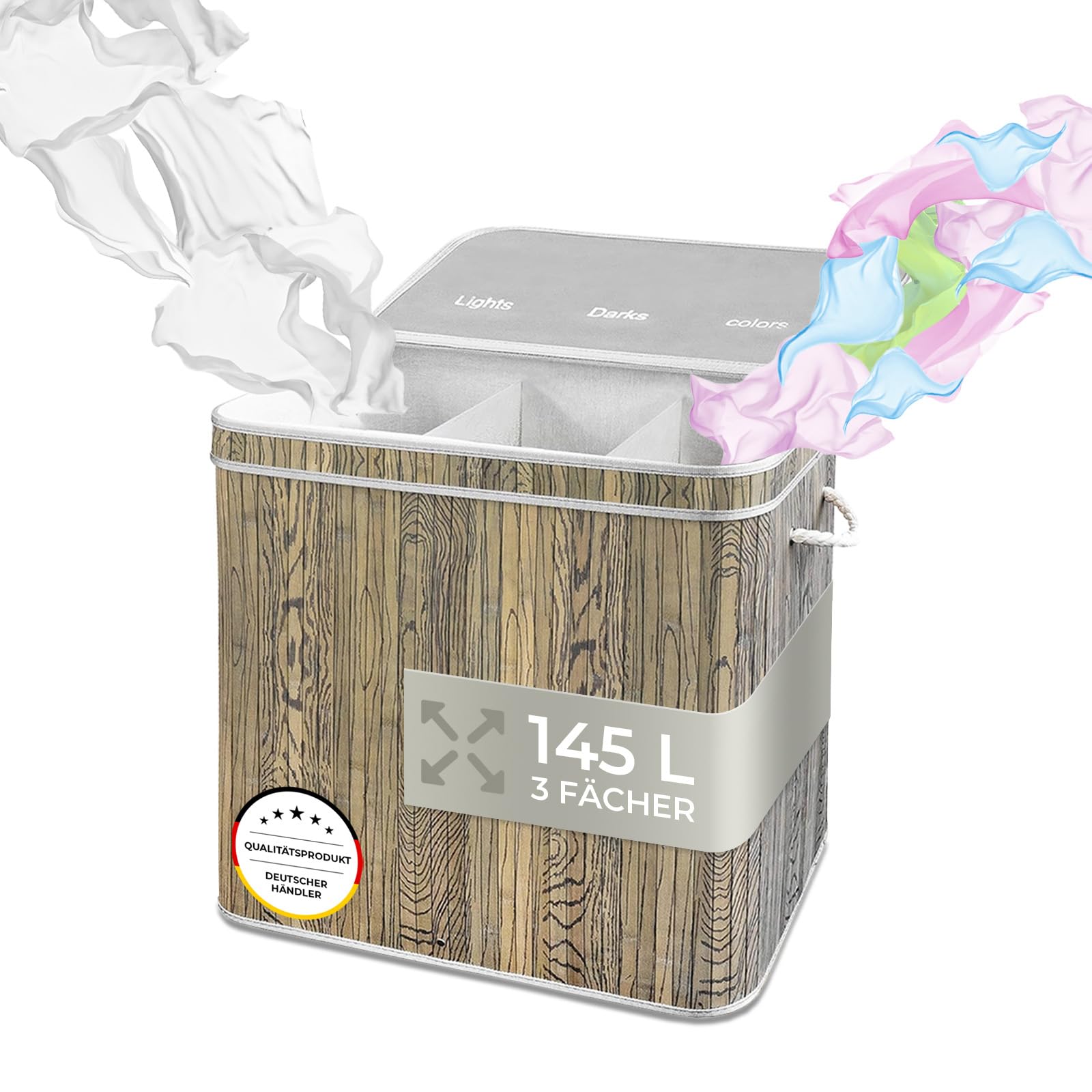 osoltus - Cesto portabiancheria in bambù, grigio, 3 misure, Poliestere, 3 vani
