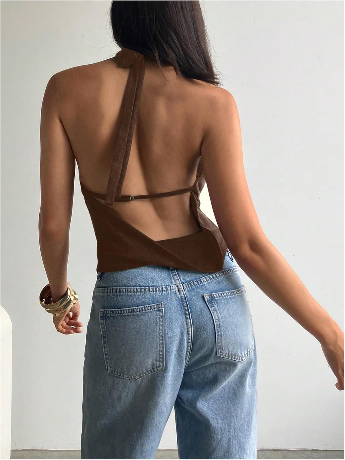 MakeMeChic Women's Going Out Halter Tops Backless Y2k Cowl Neck Tops Rave Outfits - Image 3