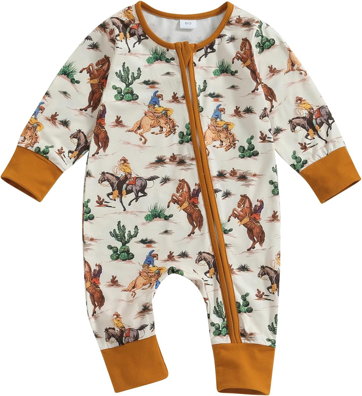 Western Baby Girl Boy Clothes Long Sleeve Cow Print Romper Zipper Bodysuit Jumpsuit One Piece Fall Winter Outfit