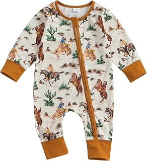Lamuusaa Western Baby Girl Boy Clothes Long Sleeve Cow Print Romper Zipper Bodysuit Jumpsuit One Piece Fall Winter Outfit