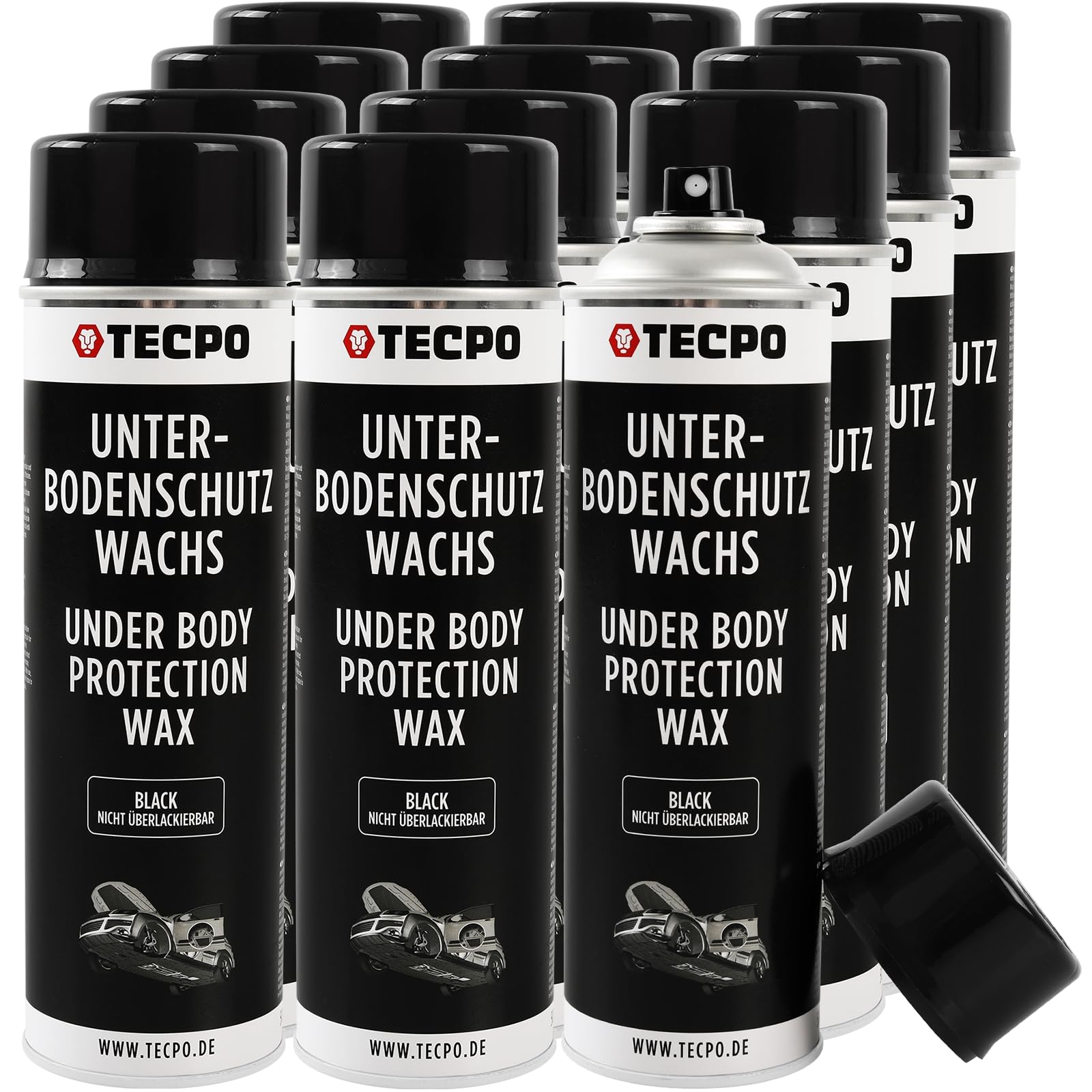 TECPO Cera protettiva per sottoscocca spray, 12 x 500 ml, protezione per sottoscocca cera, protezione anticorrosione