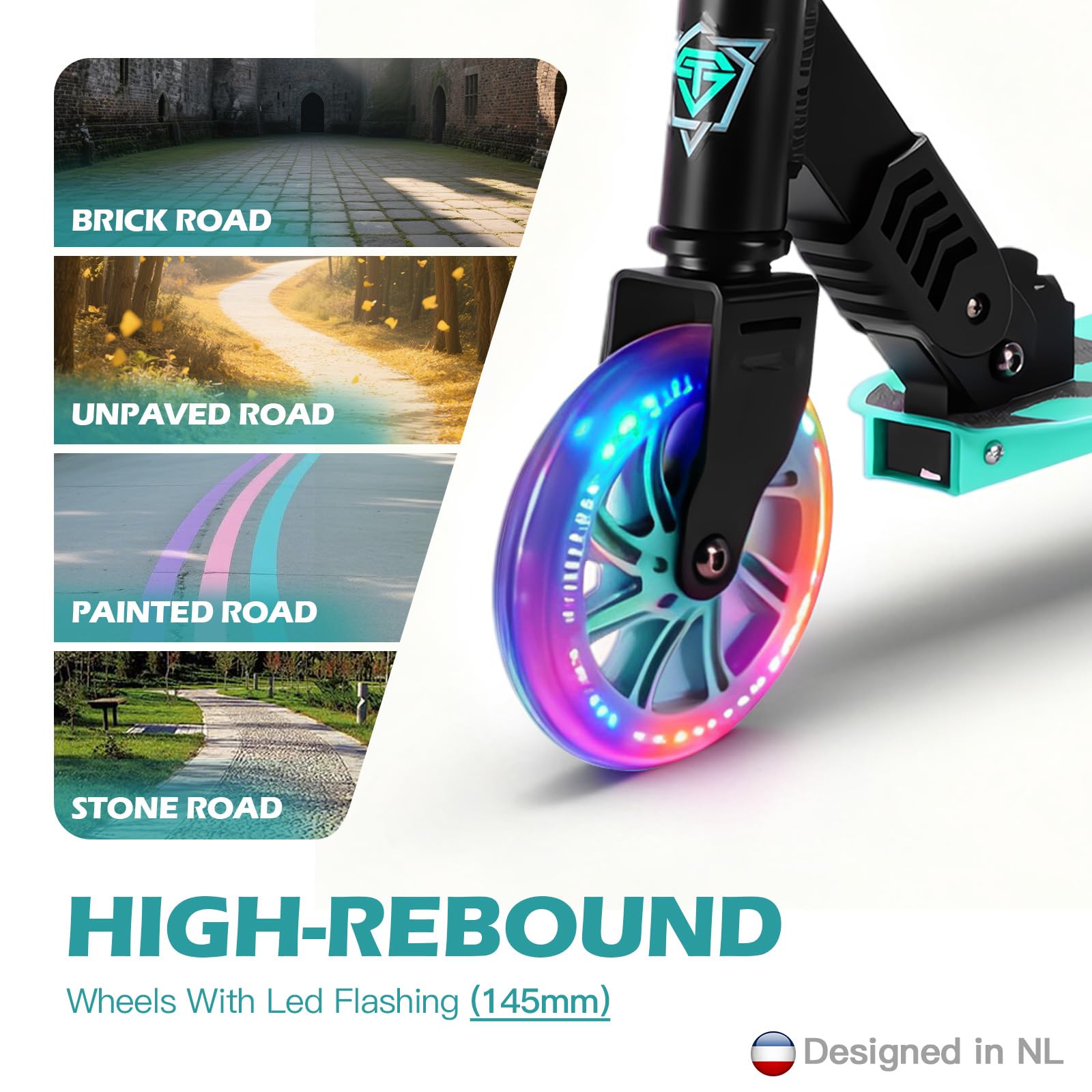 SUOTU Patinete Niño con Grandes Ruedas Iluminadas de 145 mm, Carga Máxima: 100 kg, Scooter para Niños de 3 a 12 Años, Plegable, Volante Ajustable Altura, Aluminio — view 5