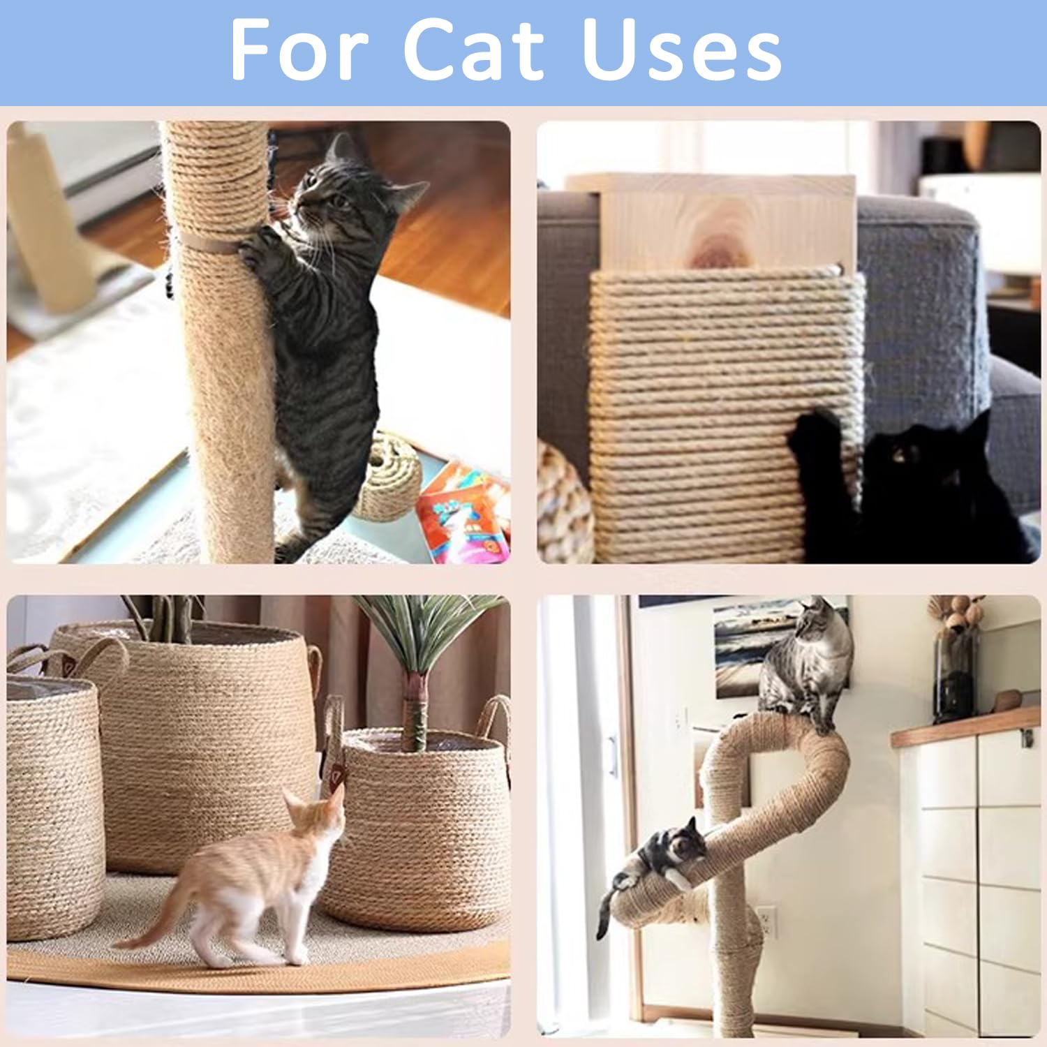 Cuerda de sisal para jardín, reparación y reemplazo de árbol de poste de gato, cinta de cuerda para torre de postes rascadores de mascotas, muchos grosores (30 mm x 10 metros)