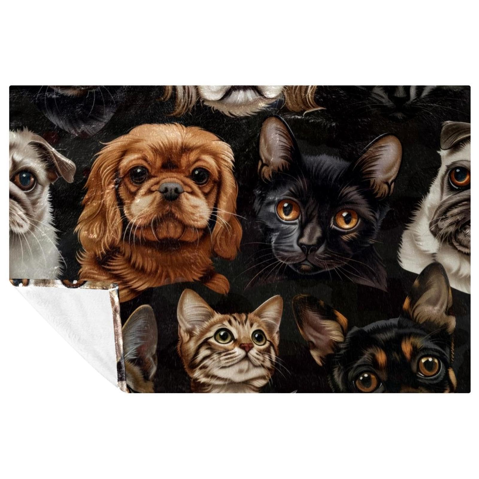 Couverture douce pour lit et canapé avec imprimés chiens chats 150x100 cm