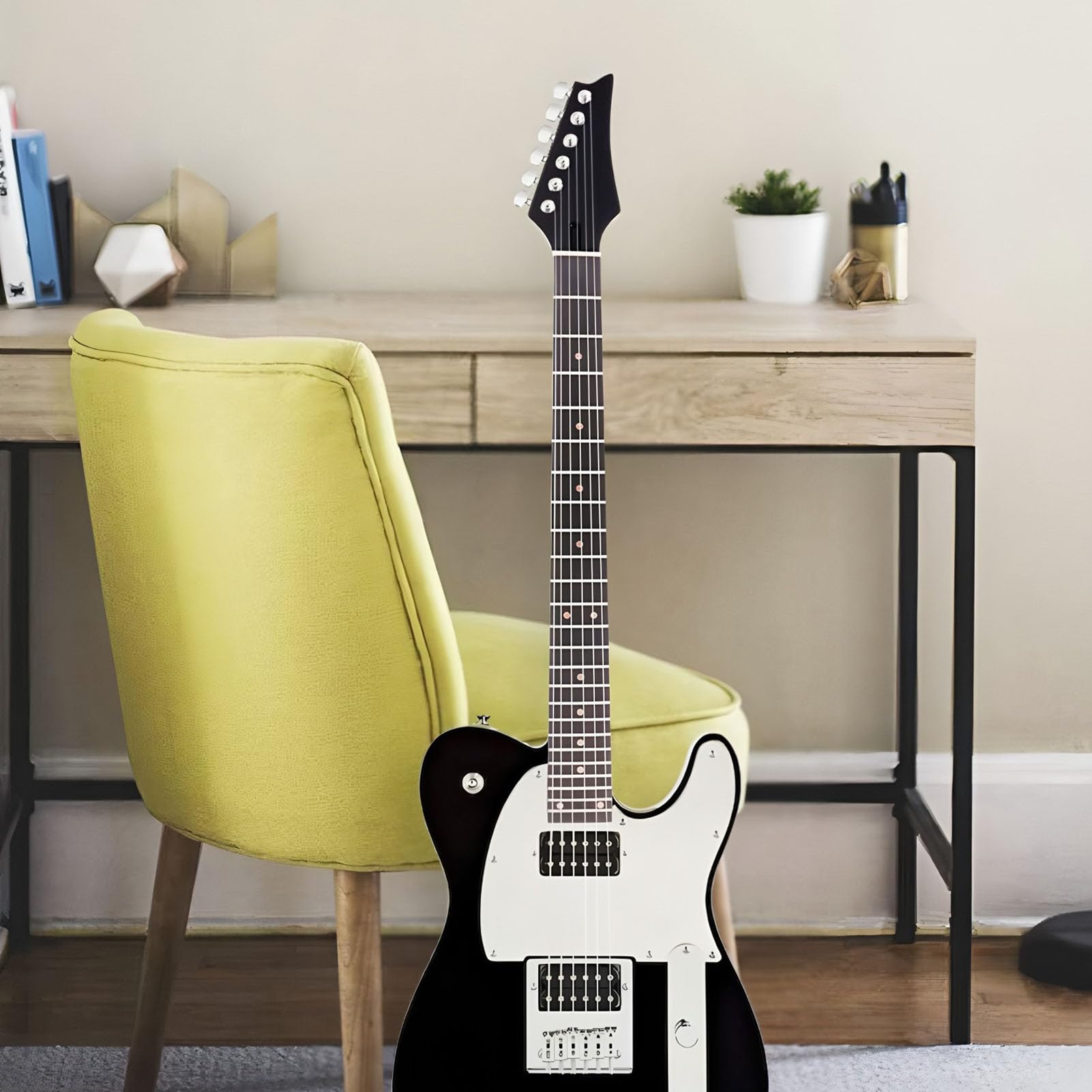 Manico per Chitarra Elettrica, Finitura Liscia Intarsio a Pois Arancione 25,5 Pollici Manico in Acero Facile da Installare, Tastiera in Palissandro, Sostituzione del con Fori per Piroli da