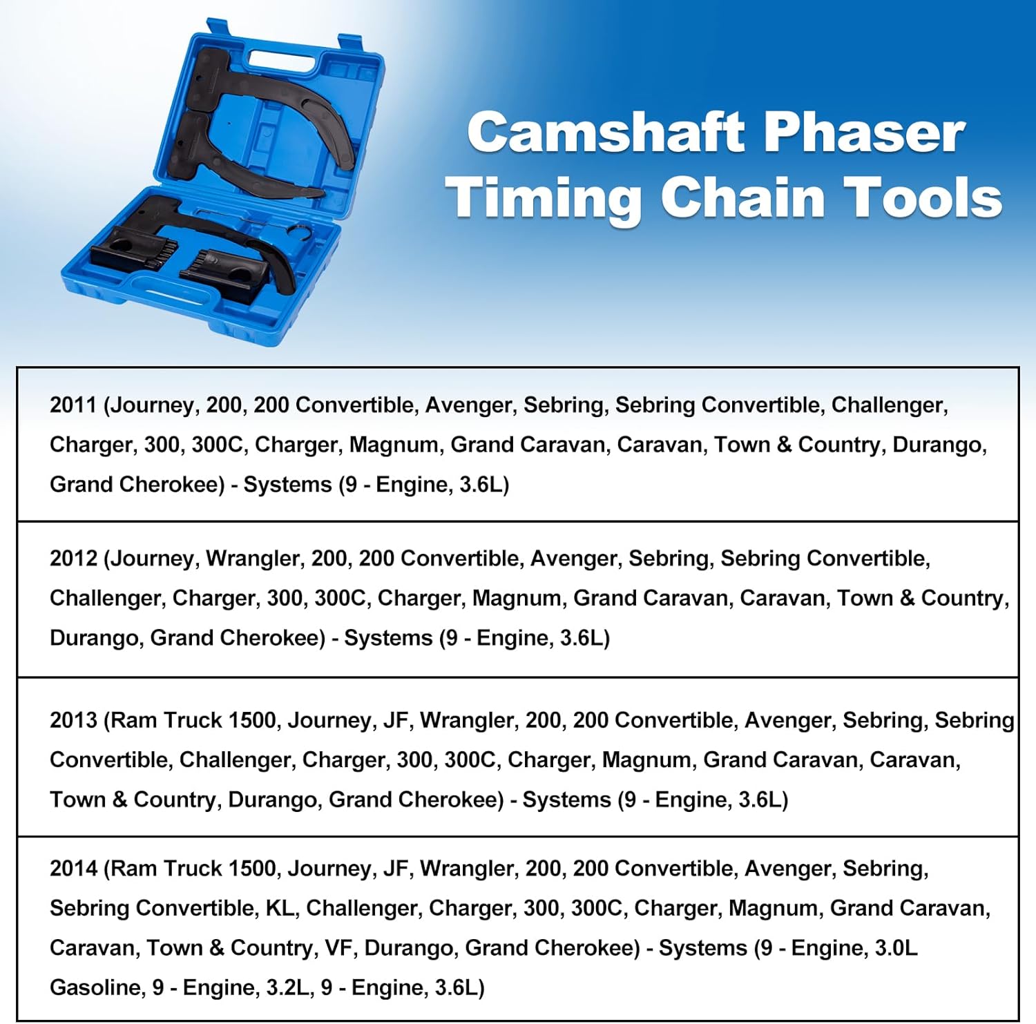 Toolwiz Camshaft Phaser Timing Chain Tools Kit Compatible with VW Chrysler Jeep Dodge Grand Cherokee Wrangler 3.6L Engine Replace10200A 10202 10369A 6 PCS Camshaft Locking Tool Set with Carrying Case