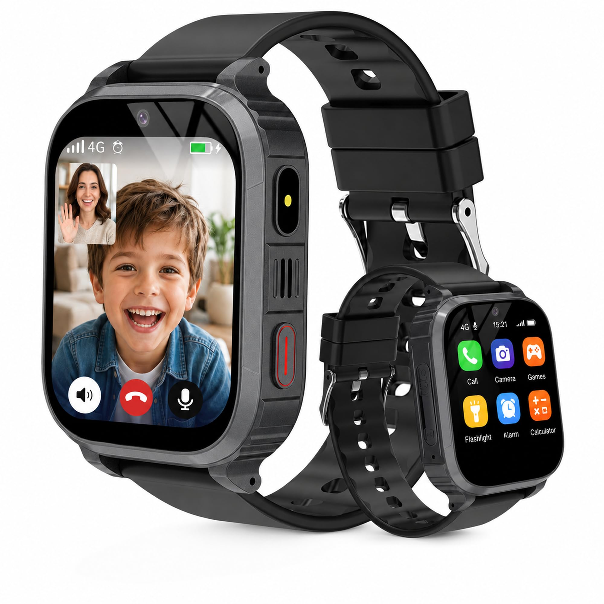 Reloj Inteligente Niño GPS, IP68 Smartwatch Niños con GPS y Llamadas, 4G Videollamada/Chat/Voz/SOS/WiFi Localizador, Modo Clase, Calendario, Juegos, Alarma, Linterna, Regalo Ideal para Niños y Niñas