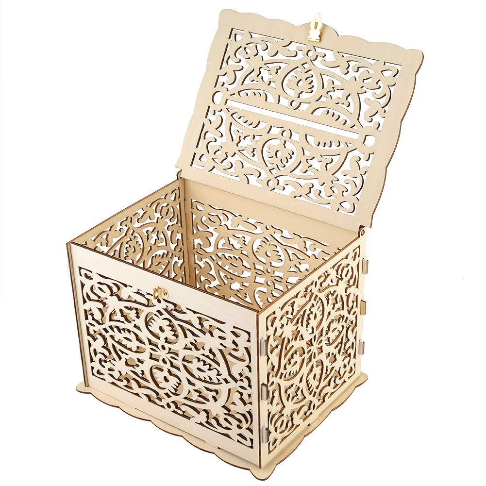 Buachois Scatola per biglietti di nozze, in legno, per fai da te, con fessura e lucchetto, per ricevimento, anniversario di matrimonio, baby shower, compleanno, laurea