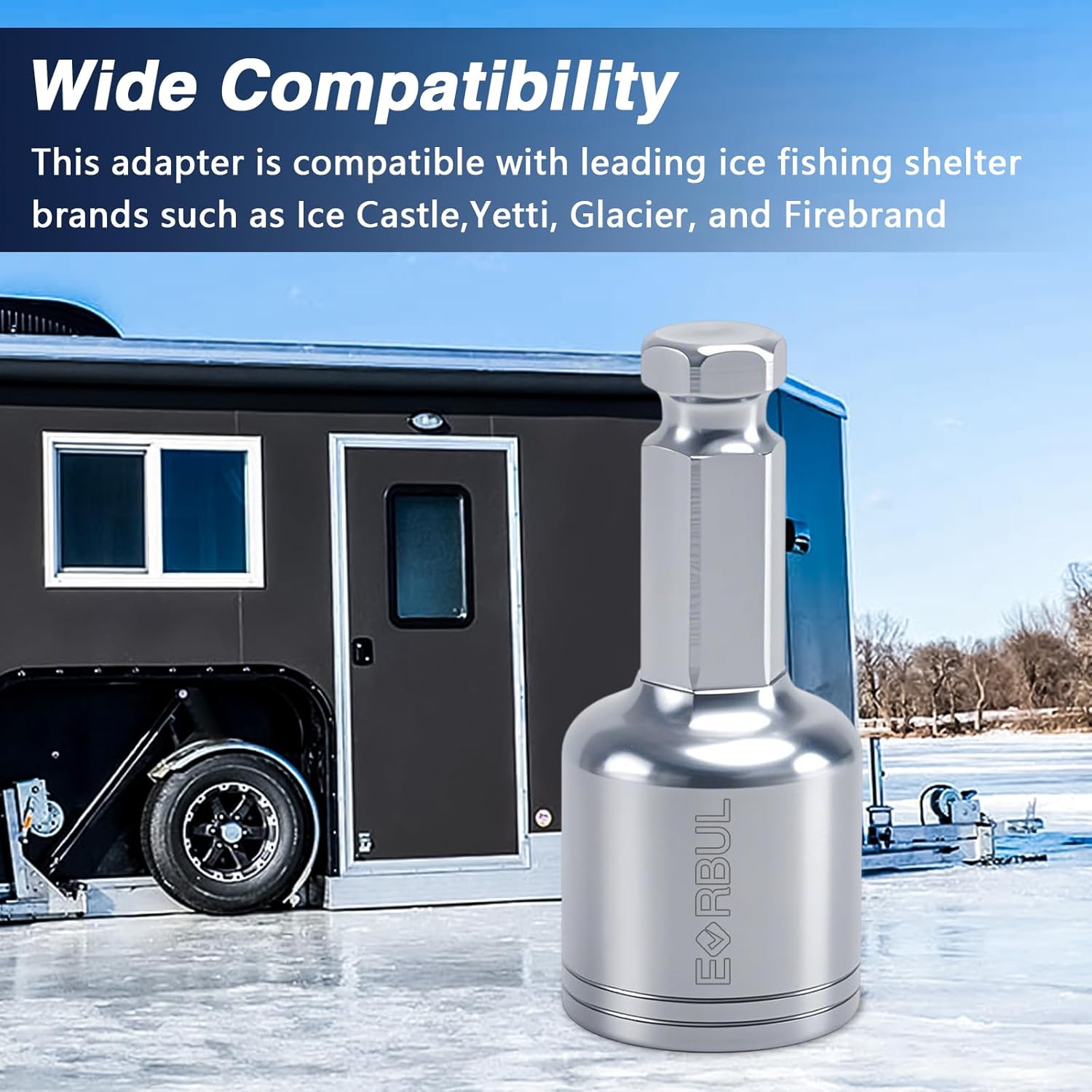 EVRBUL Ice House Castle Fish House Winch Adapter for Cordless Drill, 630 Stainless Steel,One-Piece Construction,Heat Treated