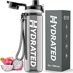 Mevoly Water Bottle, 32oz Sports Motivational Water Bottle with Time Markings to Drink & Strap & Clean Brush, 1L, Tritan, BPA Free, Wide Mouth, LeakProof for Women Men Gym Fitness Outdoor (1 Pack)