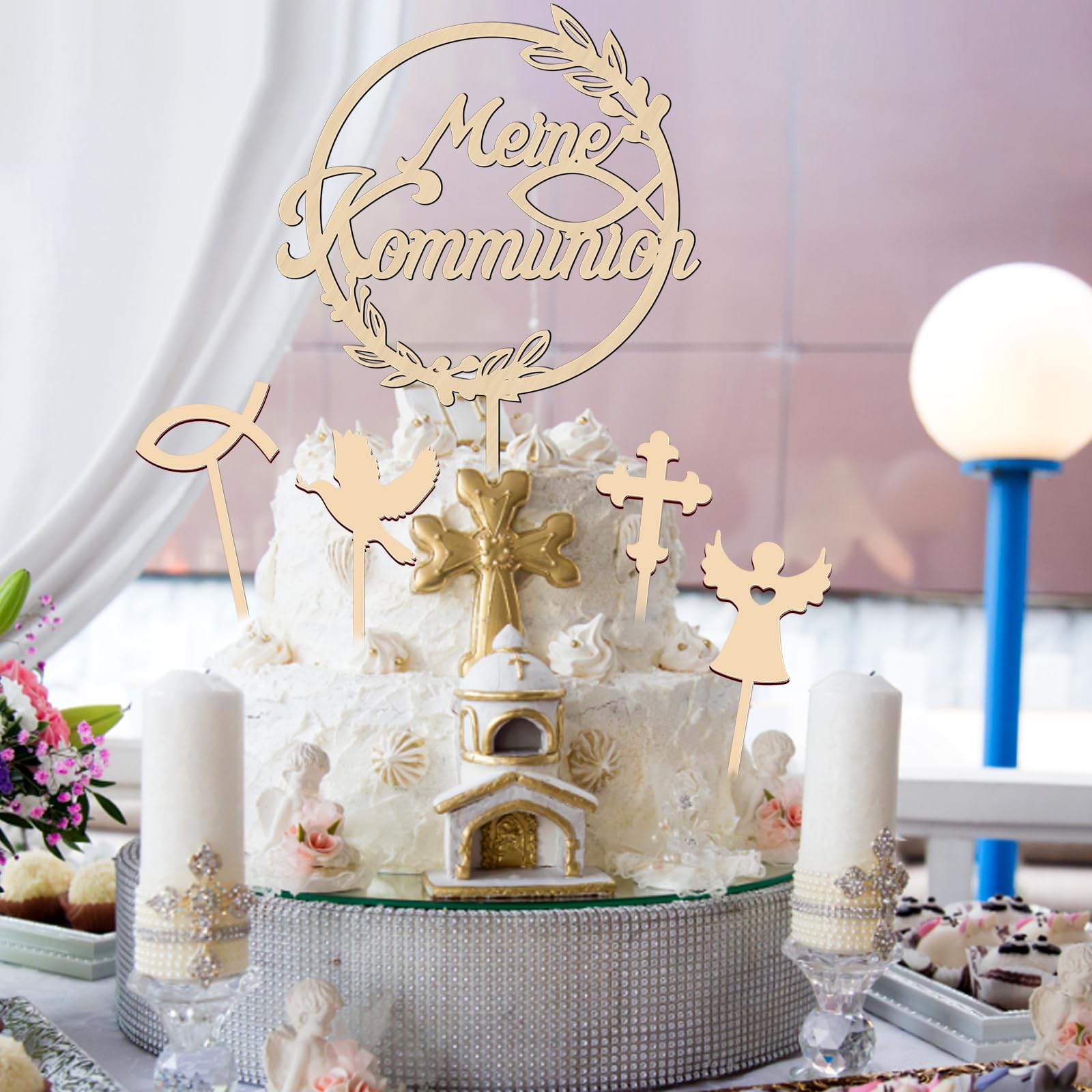 Cake Decorations DPKOW - 25 Décorations De Gâteau Communion - Or Et Paillettes Pour Fondant Décoration Pailletée Première Communion