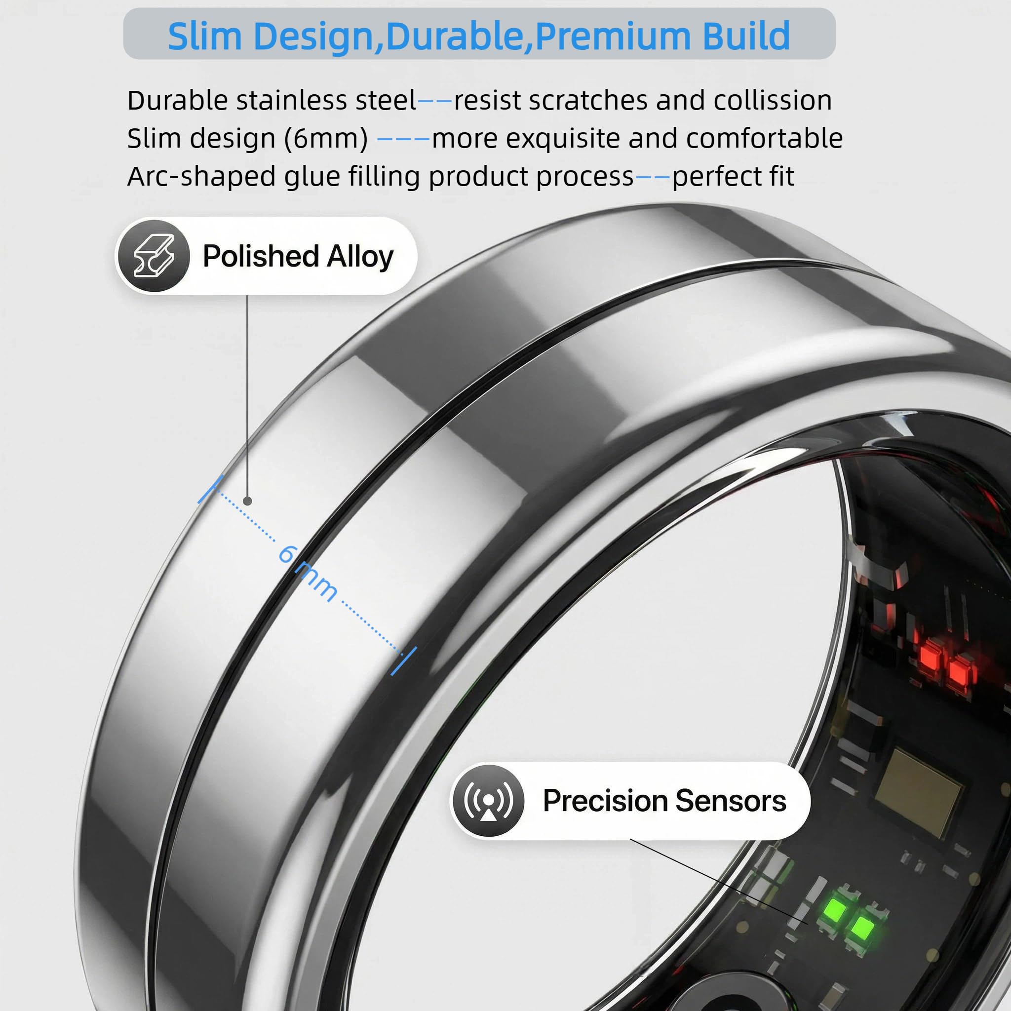 Smart Ring con app esclusiva (senza abbonamento) e Bluetooth 5.1, ricarica magnetica batteria da 18 mAh, monitoraggio fitness e salute 24/7 (frequenza cardiaca, ossigeno nel sangue
