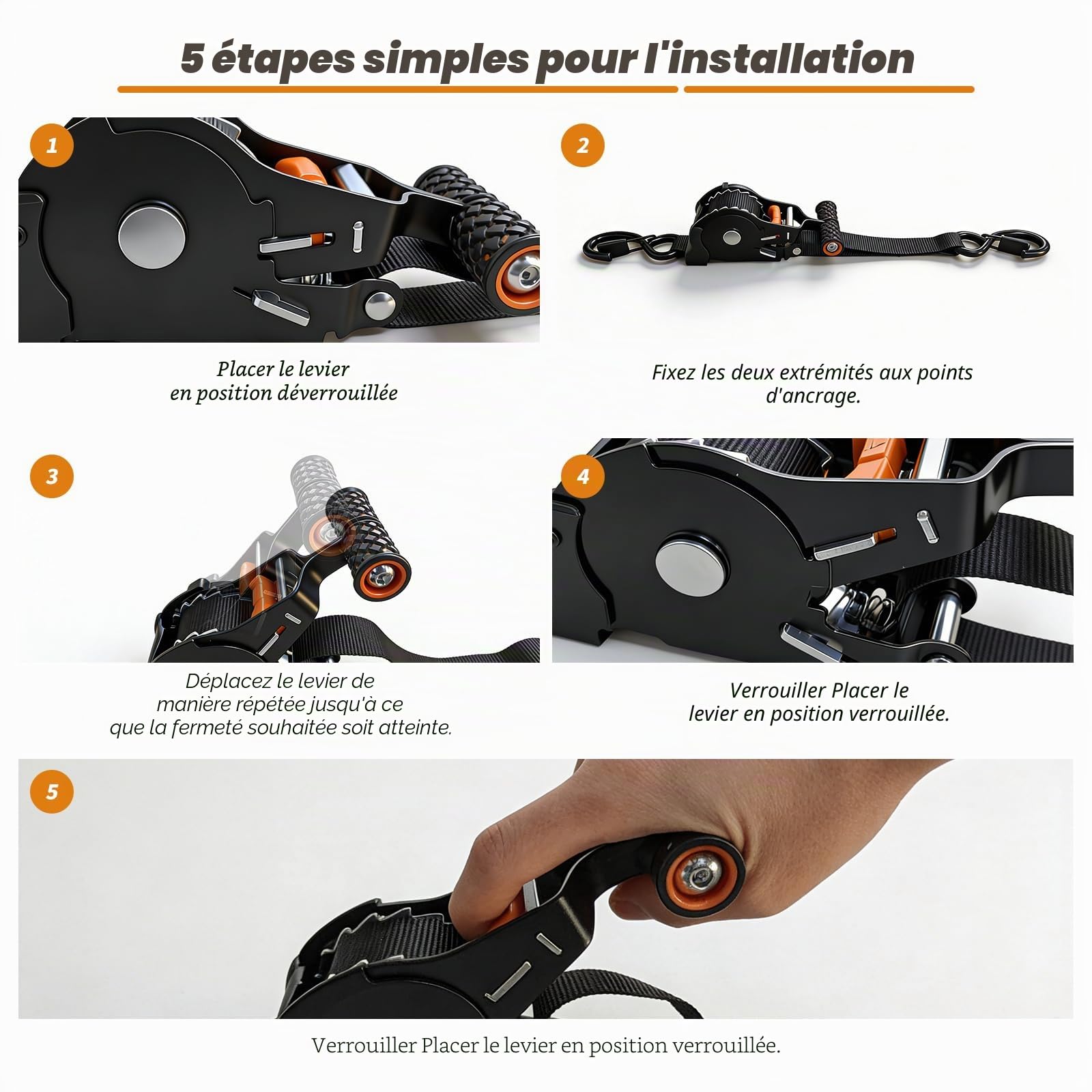 Sangles Auto-enroulantes 2 pièces, Sangles automatiques, 3 m x 25 mm, automatiques avec Crochets en S, résistance à la Rupture de 680 kg, cliquet automatiques pour camions, Motos