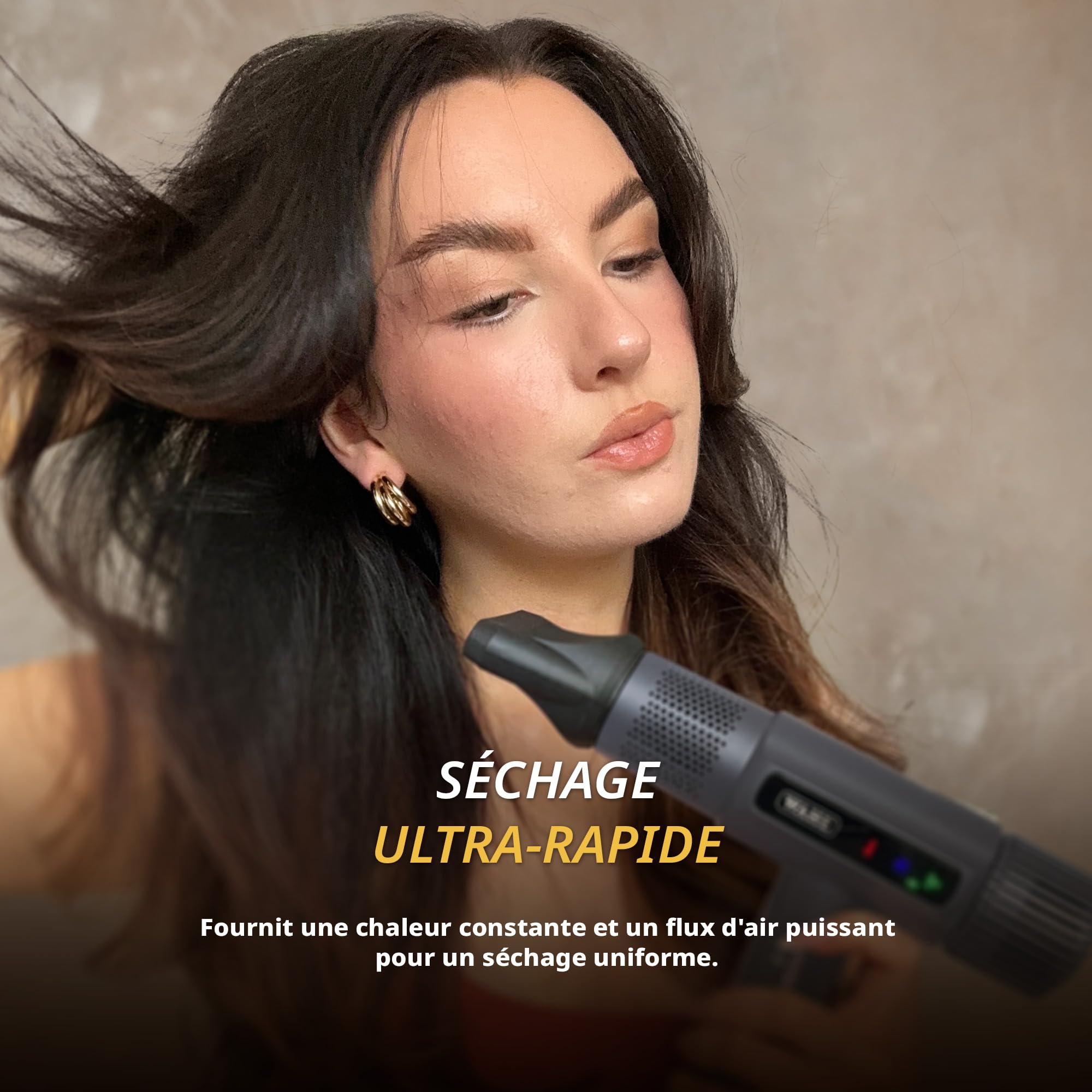 WAHL Vanquish Hair Dryer - Gris froid, Léger, Écran LED, Silencieux, 3 accessoires, Puissant, Séchage à froid, 3 vitesses, Nettoyage automatique, Séchage rapide