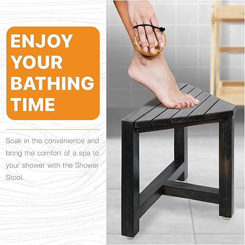 Miniatura 4 de ENKEZI Reposapiés de ducha de 12 pulgadas, asiento de ducha para ducha interior, banco de ducha, taburete de ducha para afeitarse las piernas