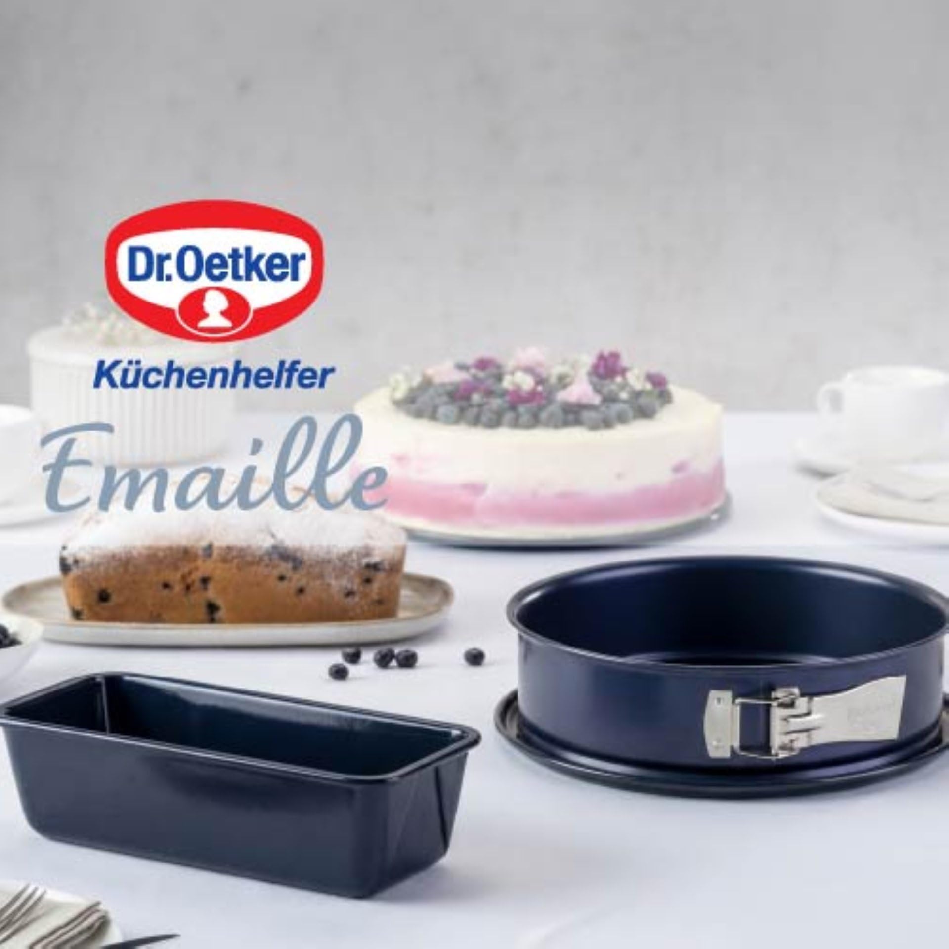Dr. Oetker Back-Liebe Emaille-Set, 2-teilig – Springform und Kastenform aus Emaille, hitzebeständig bis 400 °C, schnitt- und kratzfest, 10 Jahre Herstellergarantie