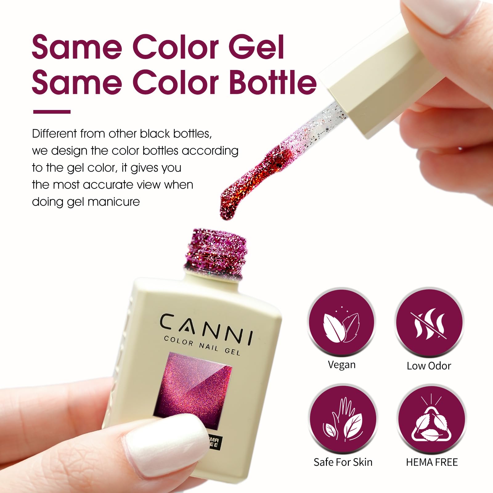 CANNI Vernis à Ongles Gel Semi Permanent Pailleté Cat Eyes Magnétique Galaxie rouge scintillante Glitter Vernis à Ongles Gel Nail Polish Soak off Vernis Manucure 8047