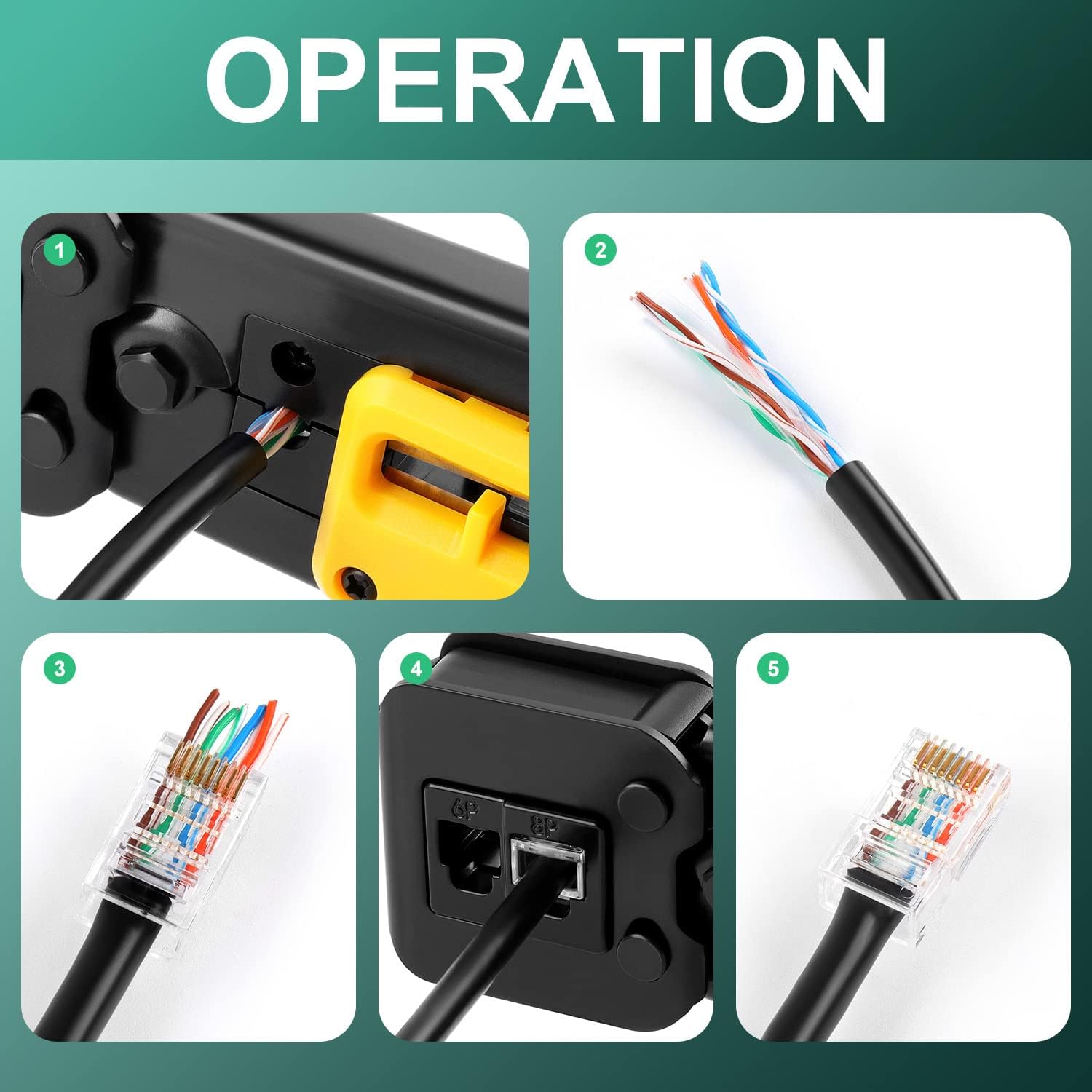 Delgada rj45 Crimp Tool with 50pcs Pass Through Connectors, for Cat6 Cat5e Cat5 Crimping Tool Kit, 50PCS Connectors, Network Cable Tester and Wire Stripper Included, for RJ45/RJ12 Regular