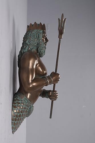 Miniatura 7 de Nautical Tropical Imports Neptune King of the Sea - Escultura de pared grande Poseidón con acabado en bronce Trident Verde