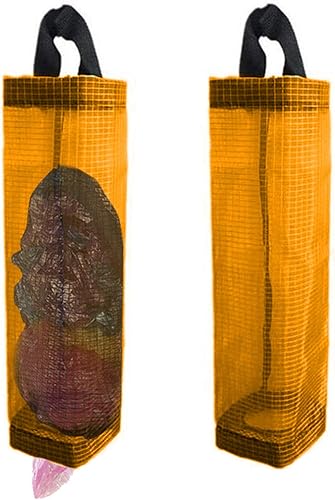 TOGETRUE Soporte para bolsas de plástico, soporte de malla para bolsa de comestibles, dispensador de bolsas de almacenamiento colgantes (amarillo, 2