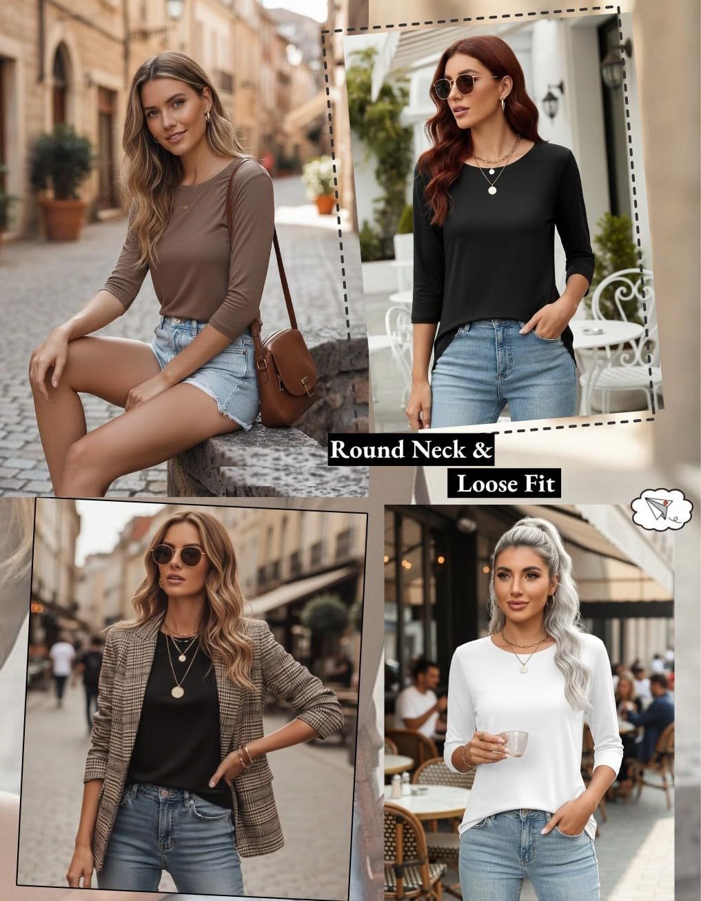 Zeagoo Women Tops 3 Pack 3/4 Sleeve Crewneck Cute Basics Tees Casual Fashion Spring Summer T Shirts Business Work Tee Top - Image 4