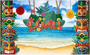 Funnytree 7X5FT Luau Backdrop Hawaii Aloha Party Photography Background for Tropical Summer Beach Seaside Baby Shower Decoration Photo Studio