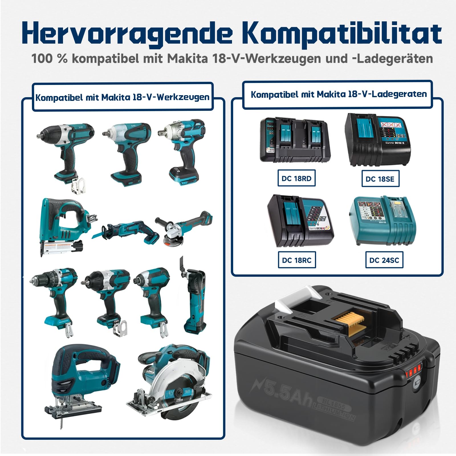 Accu geschikt voor Makita BL1850B, Li-ion, 18V, 6000mAh, geen originele