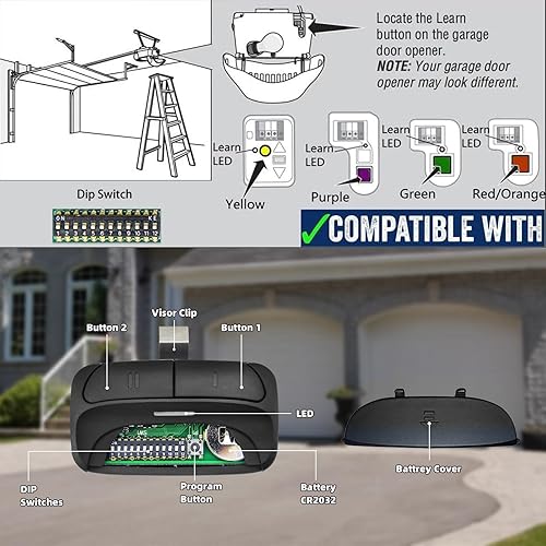Vista 14 de Teclado universal para puerta de cochera inalámbrico sin llave, compatible con Chamberlain/LiftMaster/Craftsman/Linear etc. El abridor de puerta