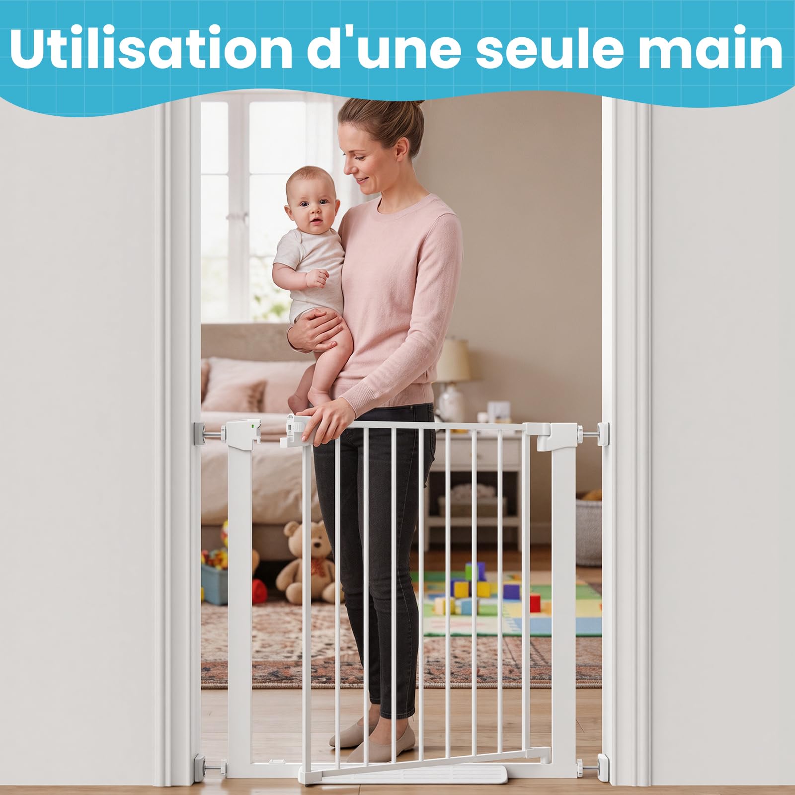 YEAUPE PRO Barrière de Sécurité Enfant sans Perçage, 85-88 cm, Blanc