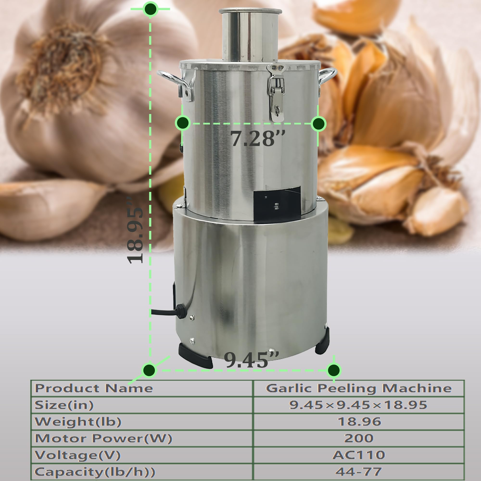 INTSUPERMAI Electric Garlic Peeling Machine, Stainless Steel Garlic Peeler, Whole Garlic Separator, MAX Yield of Peeled Garlic 77Ibs/h, 110V Dried Garlic Peeling Machine for Business