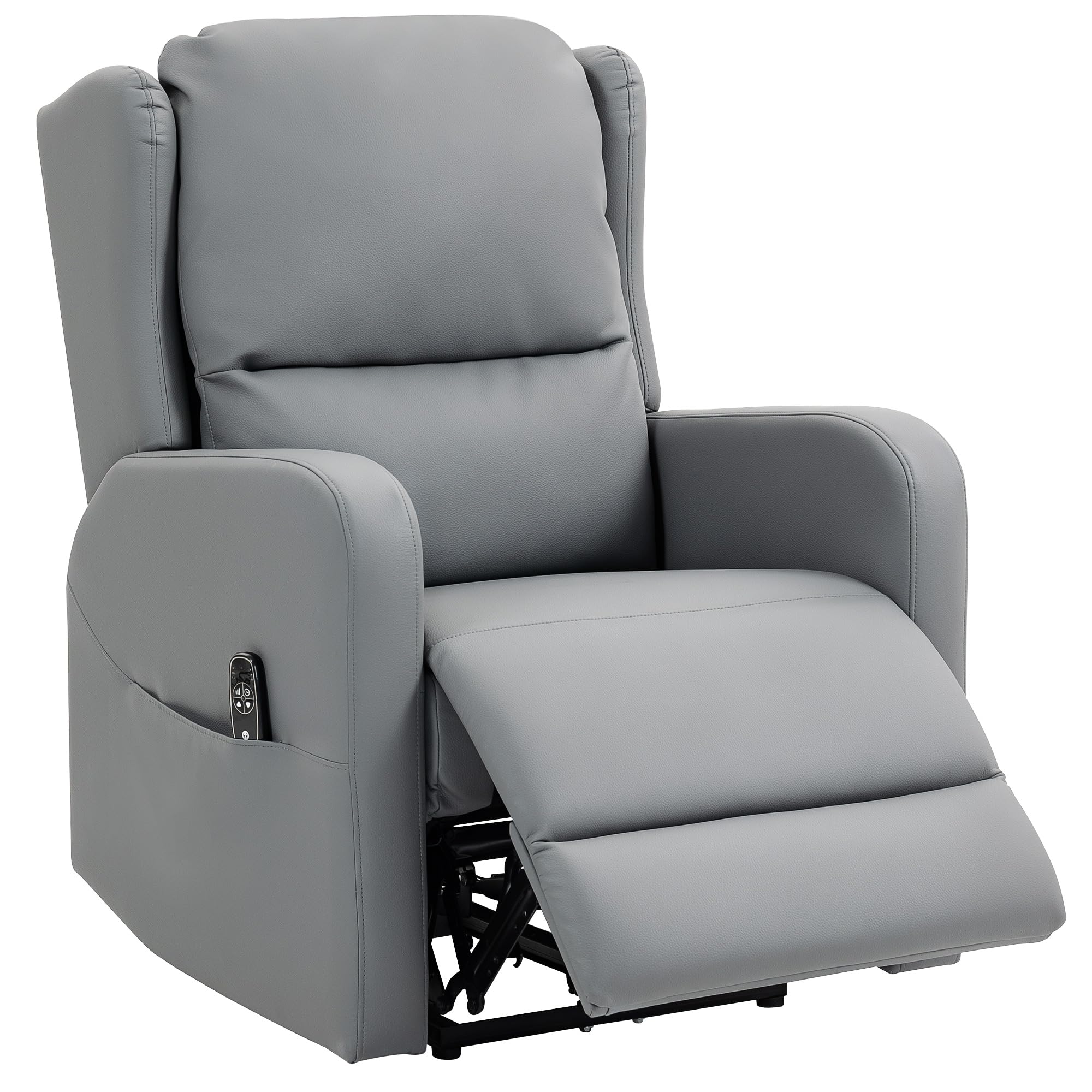 HOMCOM Relaxsessel Elektrisch Fernsehsessel mit 3D Knetmassage, Massagesessel mit Liegefunktion, Gepolstert TV Sessel mit Fernbedienung, Fußteil und Seitentasche, Ledermischung, für Wohnzimmer, Grau