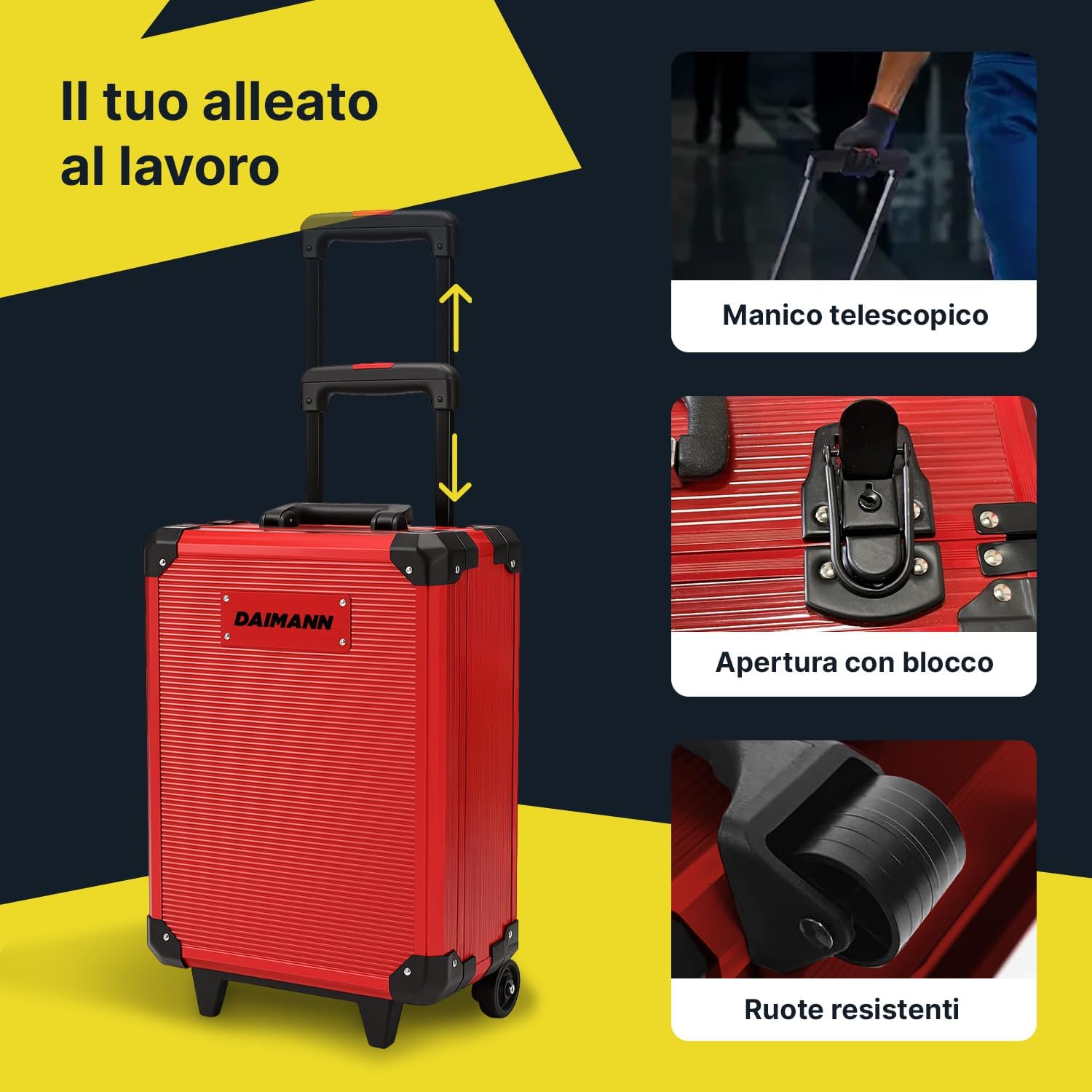 Wintem - Trolley Porta Attrezzi CraftyCart 699 Pezzi con Vassoi Organizzativi e Manico Telescopico, Cassetta Compatta per Uso Professionale e Domestico, Utensili in Acciaio Resistenti (Rosso)