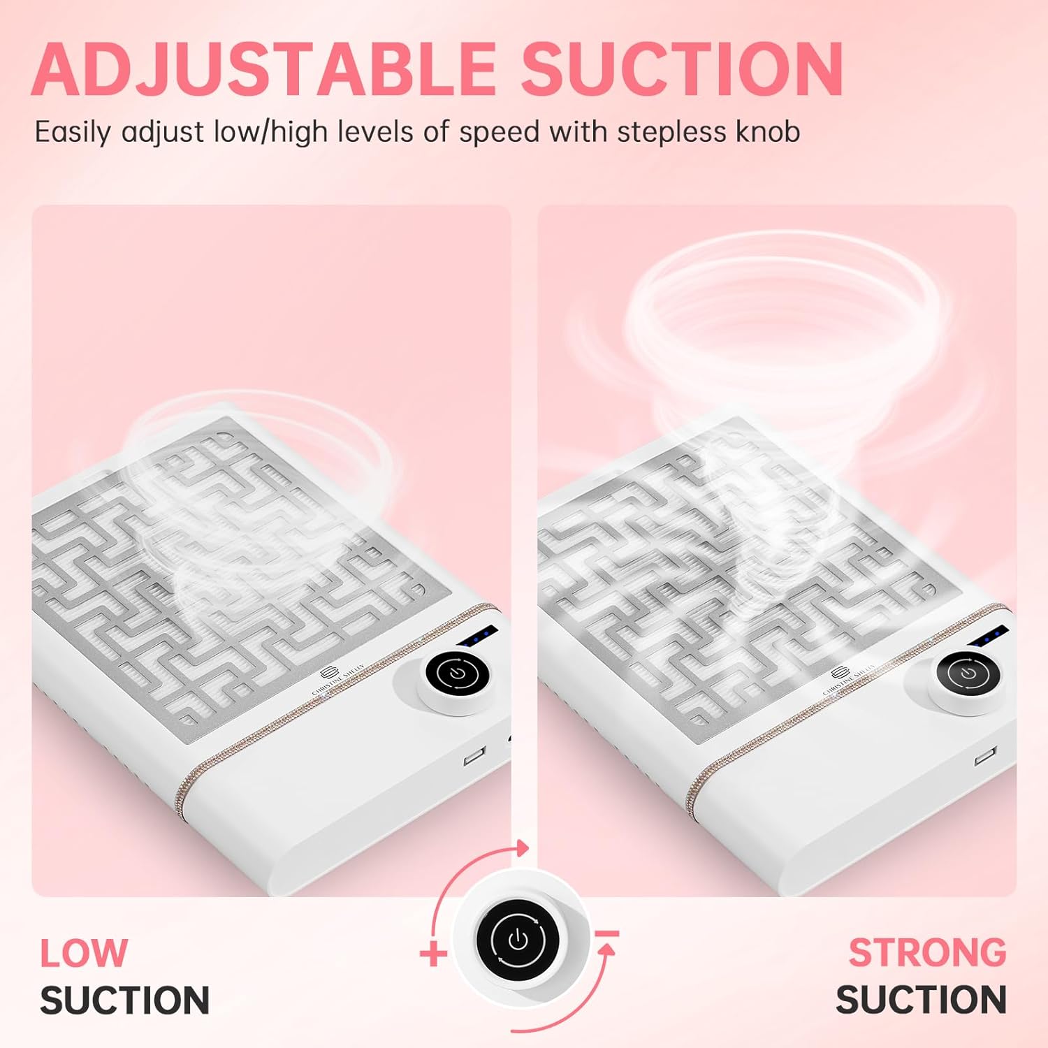 Nail Dust Collector, Bling Diamond Cordless Rechargeable 5000RPM Vacuum Nail Tech Fan Extractor, Professional Nail Duster Suction, Low Noise, Salon&Home