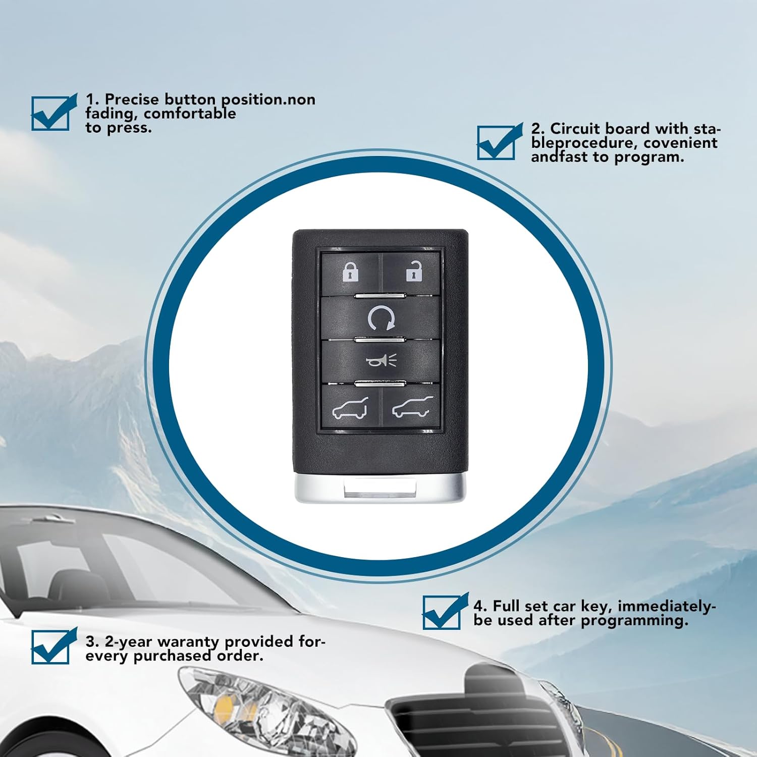 Keyless Entry Key Fob Replacement Compatible with 2007-2014 Cadillac Escalade ESV Car Keyless Entry Remote Control with FCC ID: OUC6000066 (1) - Image 3