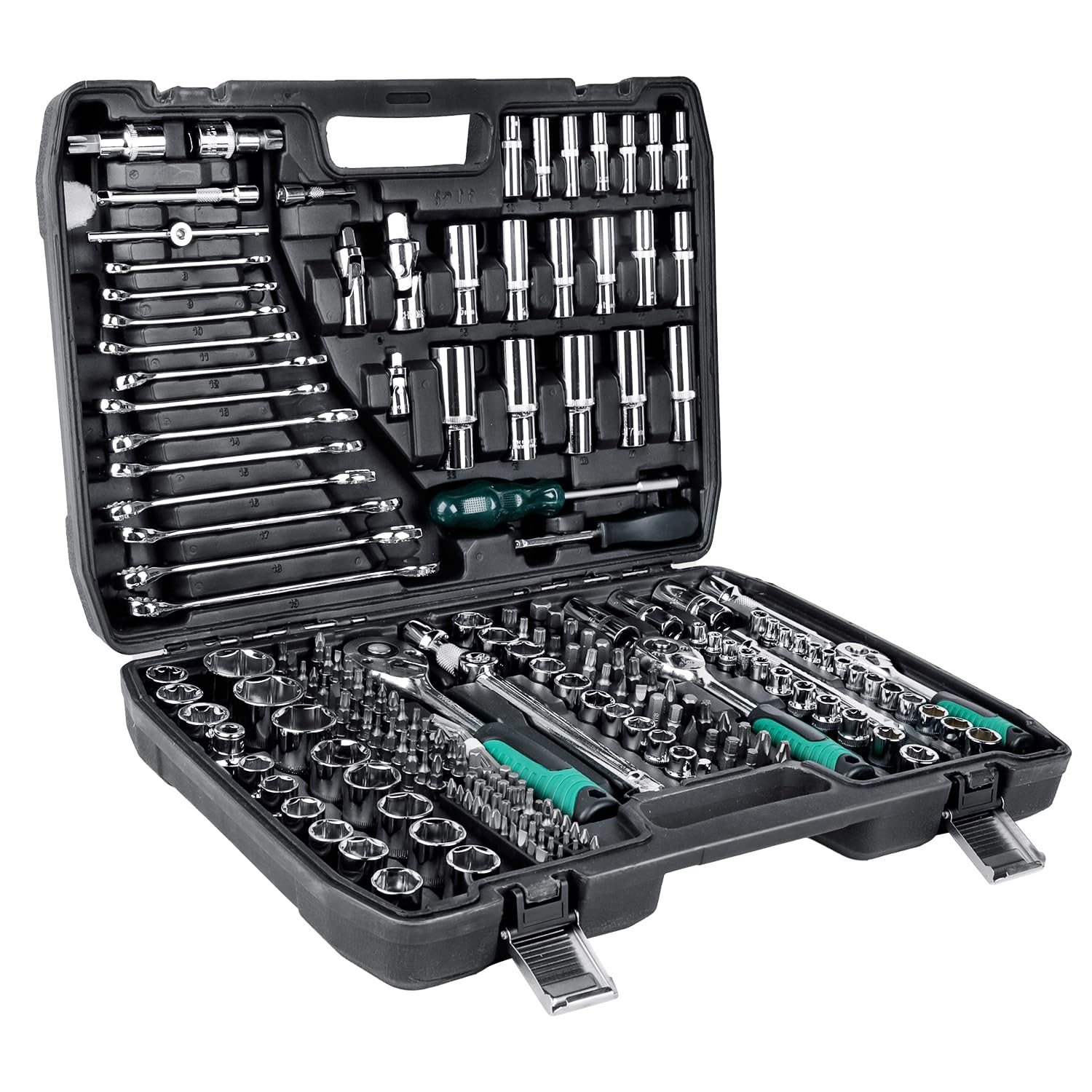 Jeu de 216 douilles à cliquet - Mallette à outils de réparation de voiture avec cliquet à 24 dents - Douilles Cr-V pour réparation de voiture, moto et véhicule - Kit d'outils professionnels