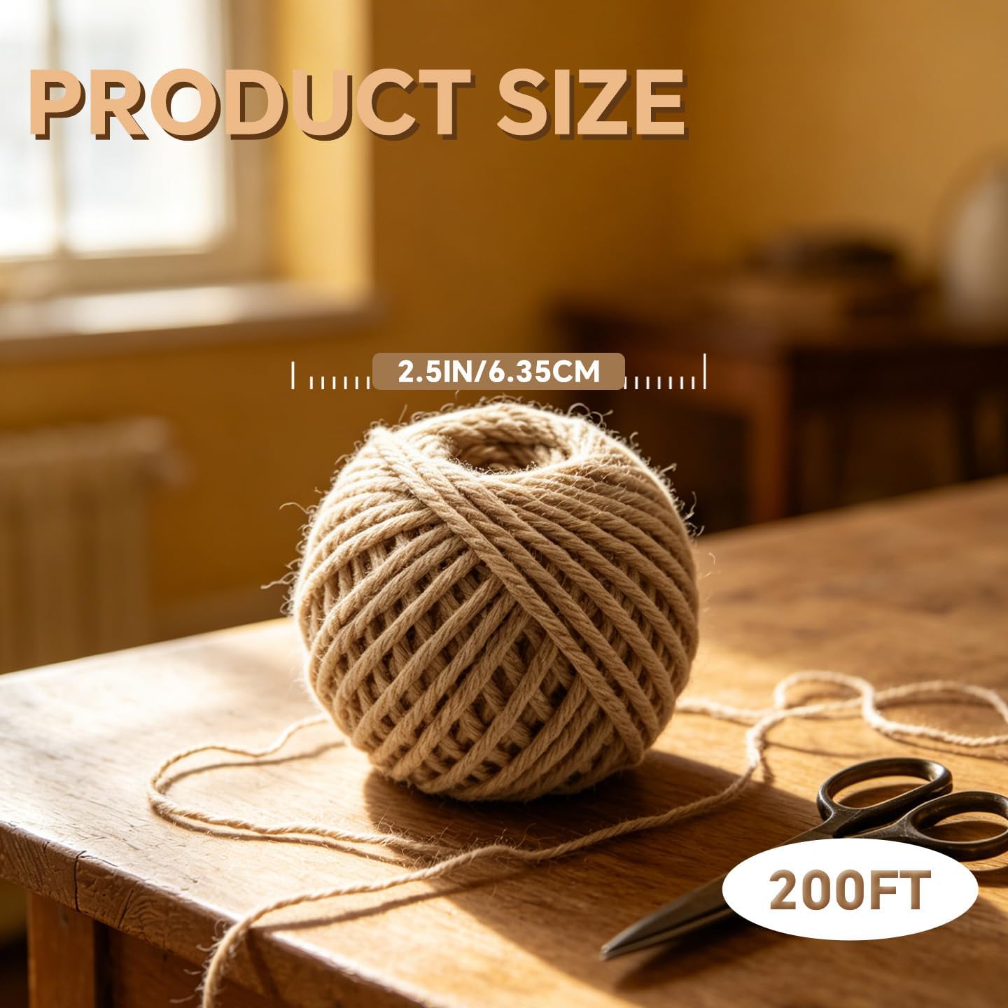 100% Cotton Twine String Multipurpose Butcher Kitchen Garden Craft Rope | Heavy Duty Cord for Cooking, Plants, Baking and DIY 3 Size Pack Options 1.5mmx60m 200ft 3Pack