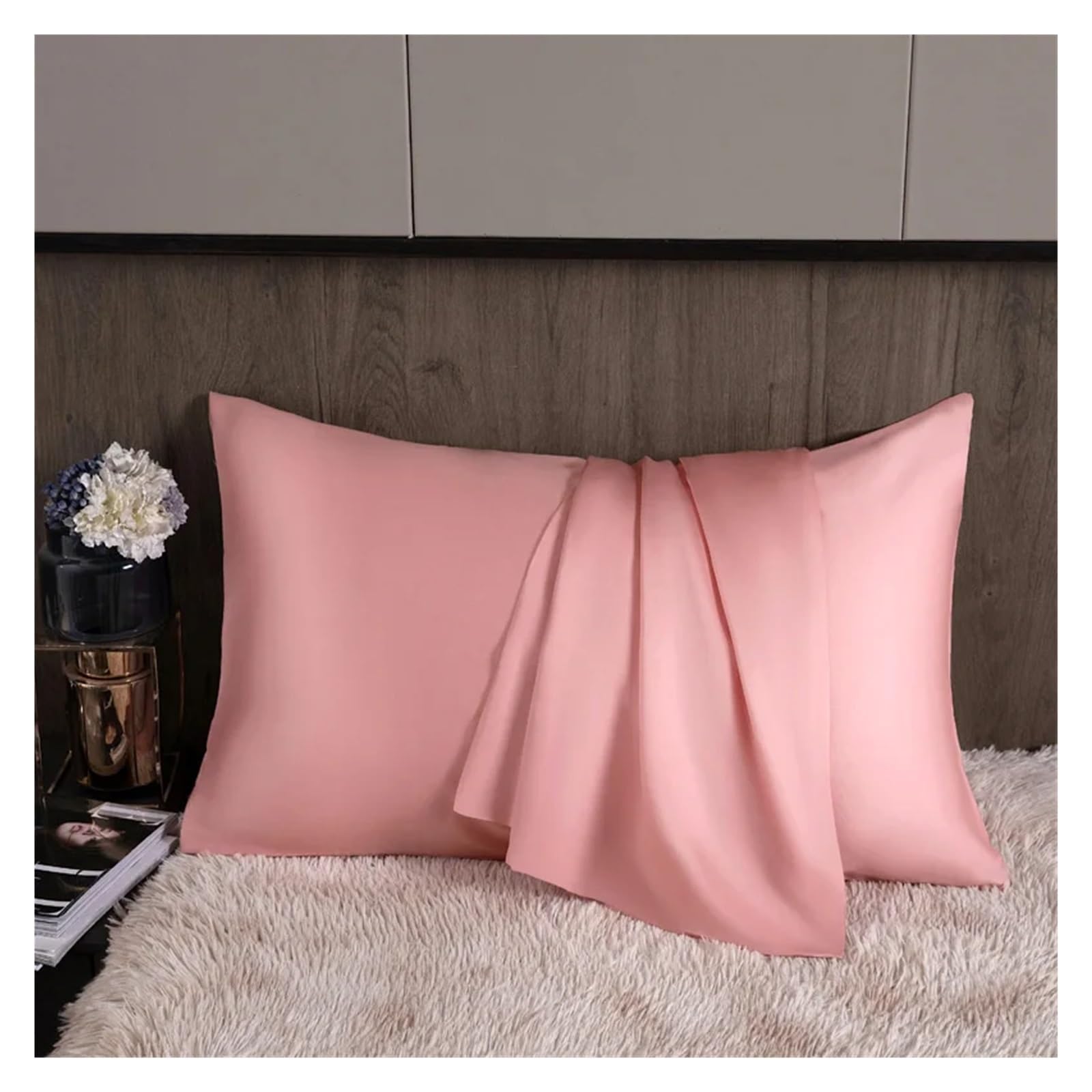 Funda Almohada Seda Funda de Almohada de Seda de Morera Pura Funda de Almohada de Seda 40 * 60cm 50 * 70cm Funda de Almohada tamaño Queen King(Pink,40x60cm 2pc)