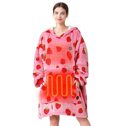 THREE POODLE Heated Wearable Blanket Hoodie, Oversized Sherpa Electric Hoodie Blanket, Gifts for Women(Battery Not Included)