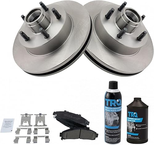 TRQ Kit de rotor de pastillas de freno de disco de cerámica Posi con líquido y limpiador para Ford Mazda Pickup