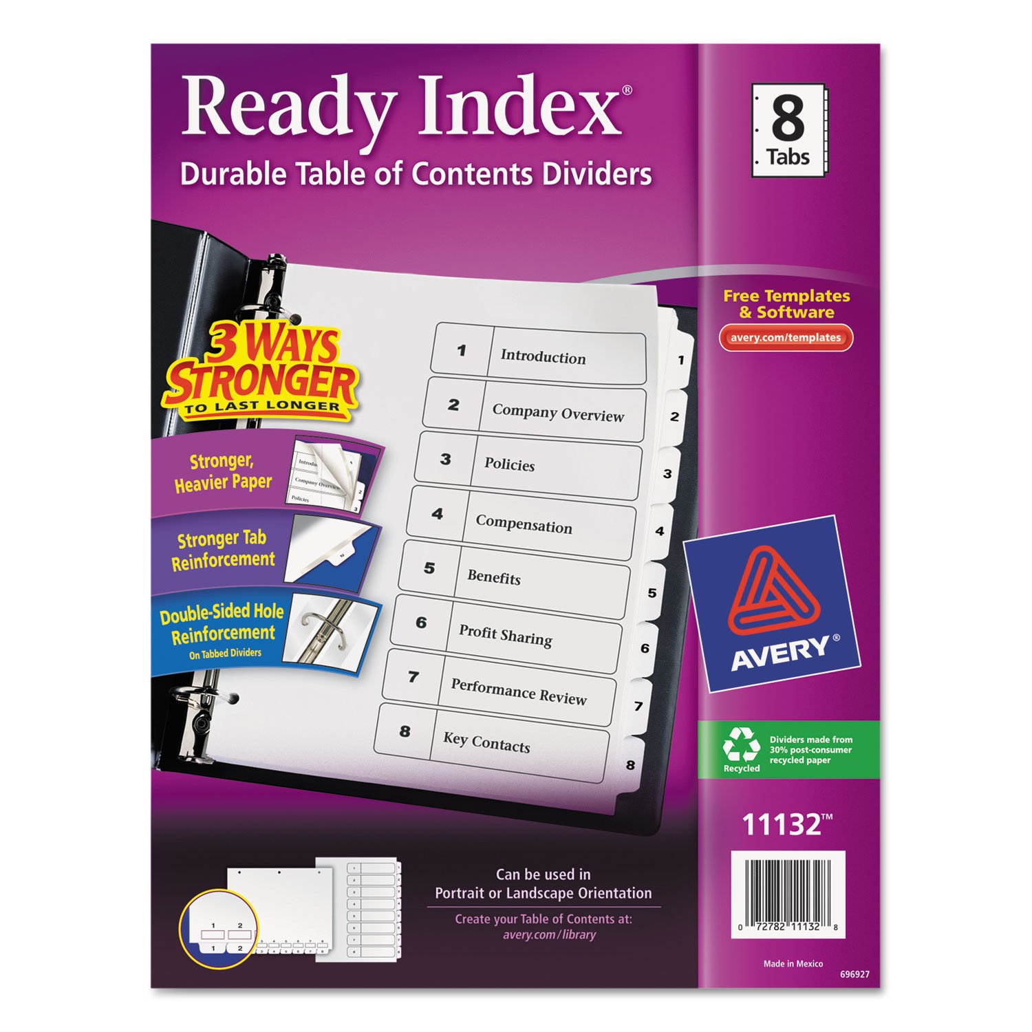 Avery 11132 Ready Index TOC Dividers, Tabs 1-8, Letter Size, White, 8 Tabs/ST