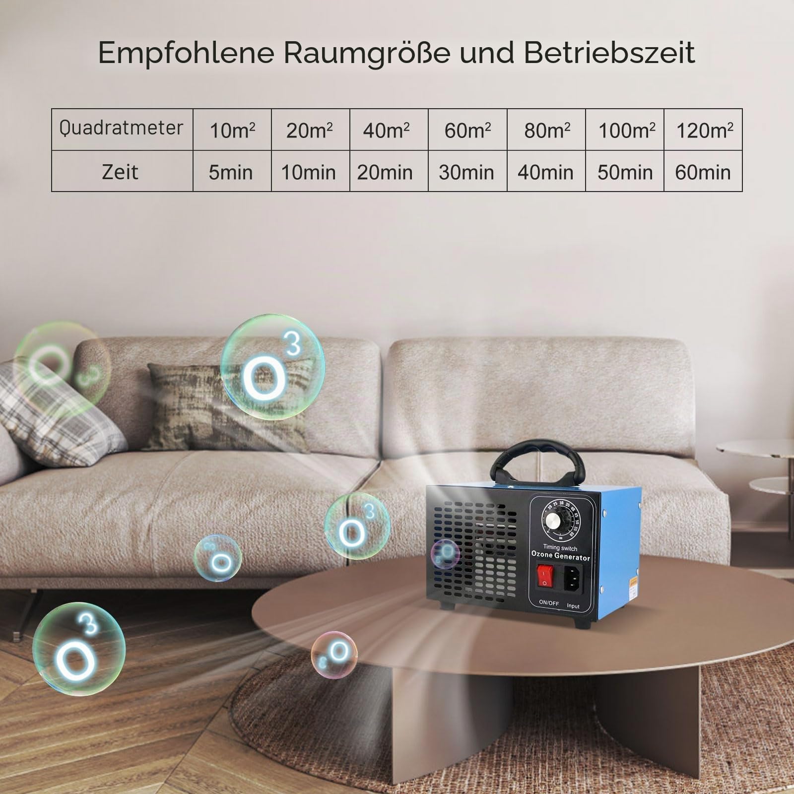 Anesty Ozongenerator 60000 mg/h Ozongerät mit Timer, 100W 60g/h Ozon Luftreiniger O3 Ozonisator zur Geruchsbeseitigung im Auto, Haushalt, Keller, Wohnung, Haustier- und Küchengerüche