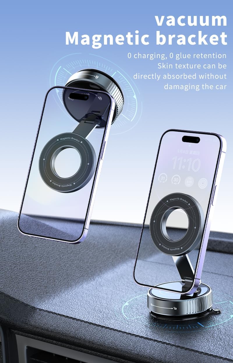 Car Phone Holder for Magsafe,360°Nano Gel Vacuum Magnetic Phone Holders for Your Car,[108+LBS Suction & 2800 gf Magnetic] Perfect for iPhone 17/Air/16/15/14/13/12 pro,Android