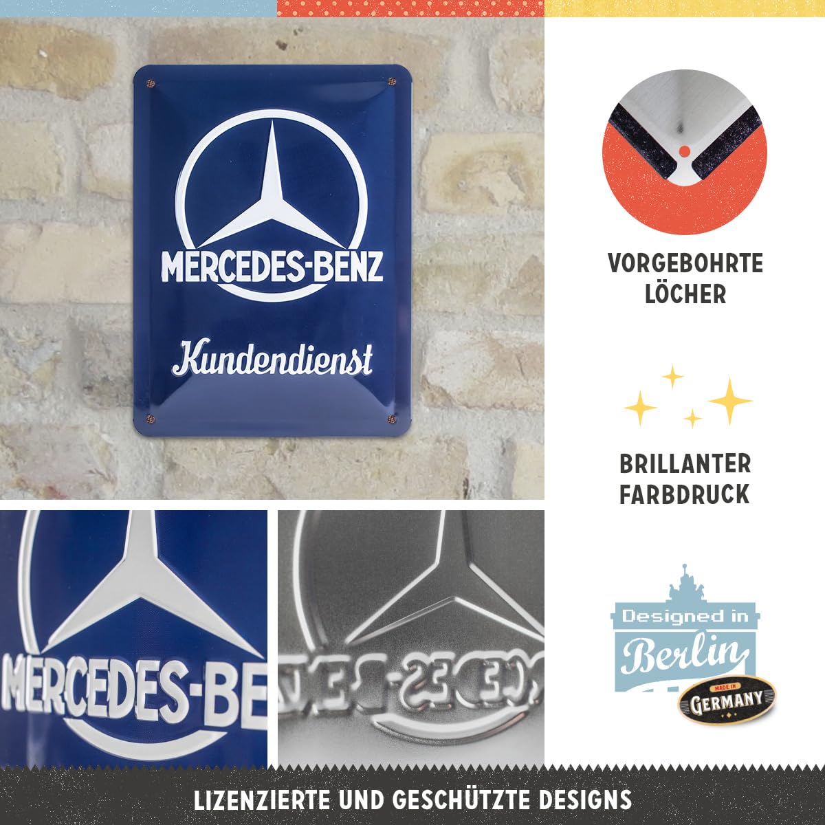 Nostalgic-Art Retro Blechschild 'Mercedes-Benz Kundendienst', 15x20 Cm – Vintage Metallschild Als Geschenk Für Autofans