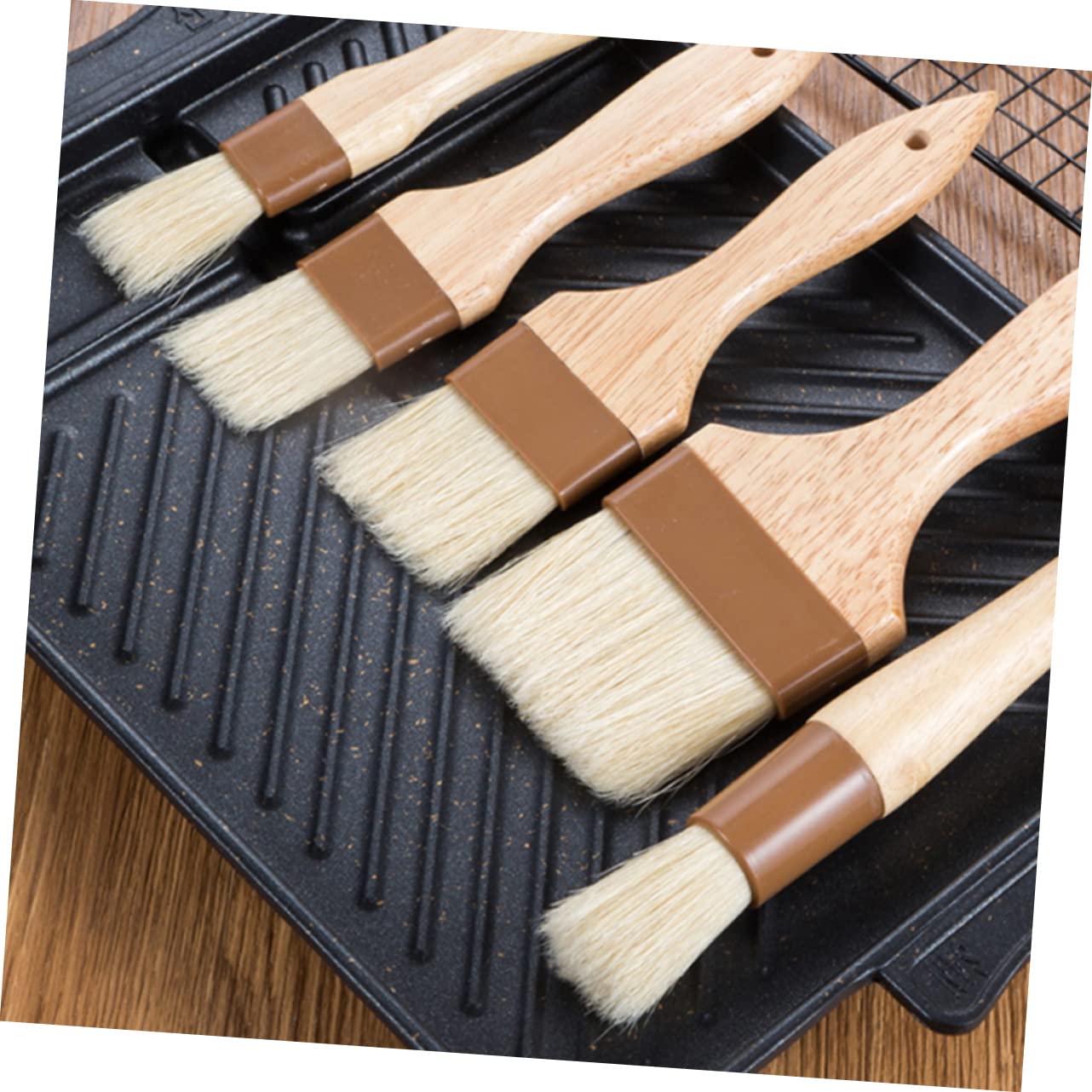 Mobestech 1pc Wooden Handle Medium Wool Baking Brush High Temperature Barbecue Brush for Basting Meats Desserts and Vegetables Kitchen Essential for Bbq and Baking Use