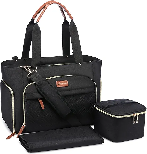 LOVEVOOK Breast Pump Bag, Diaper Bag Tote 3Pcs Set, Work Bag for Breastfeeding Mom with 15" Laptop Pocket, Cooler Bag & Changing Pad Fit Most Breast Pumps like Spectra S1/S2, Medela, Rainyb, Elvie