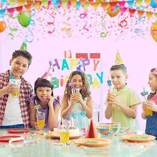 Miniatura 7 de Pajitas de elementos retro de los años 90 para fiestas de regreso a los 90, suministros de decoración de fiesta con 2 popotes y cepillo de limpieza