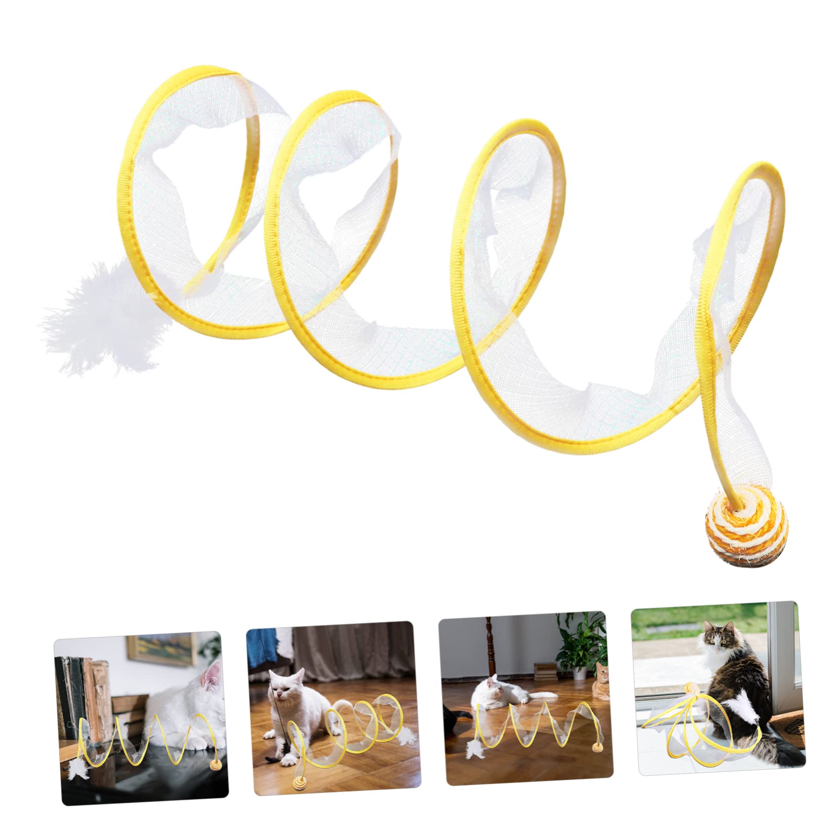 ibasenice Folding Cat Tunnel Durable Elastic Mesh Cat Playing for Interactive and Independent Play Ball Feather Decor Kitten Entertainment and Exercise