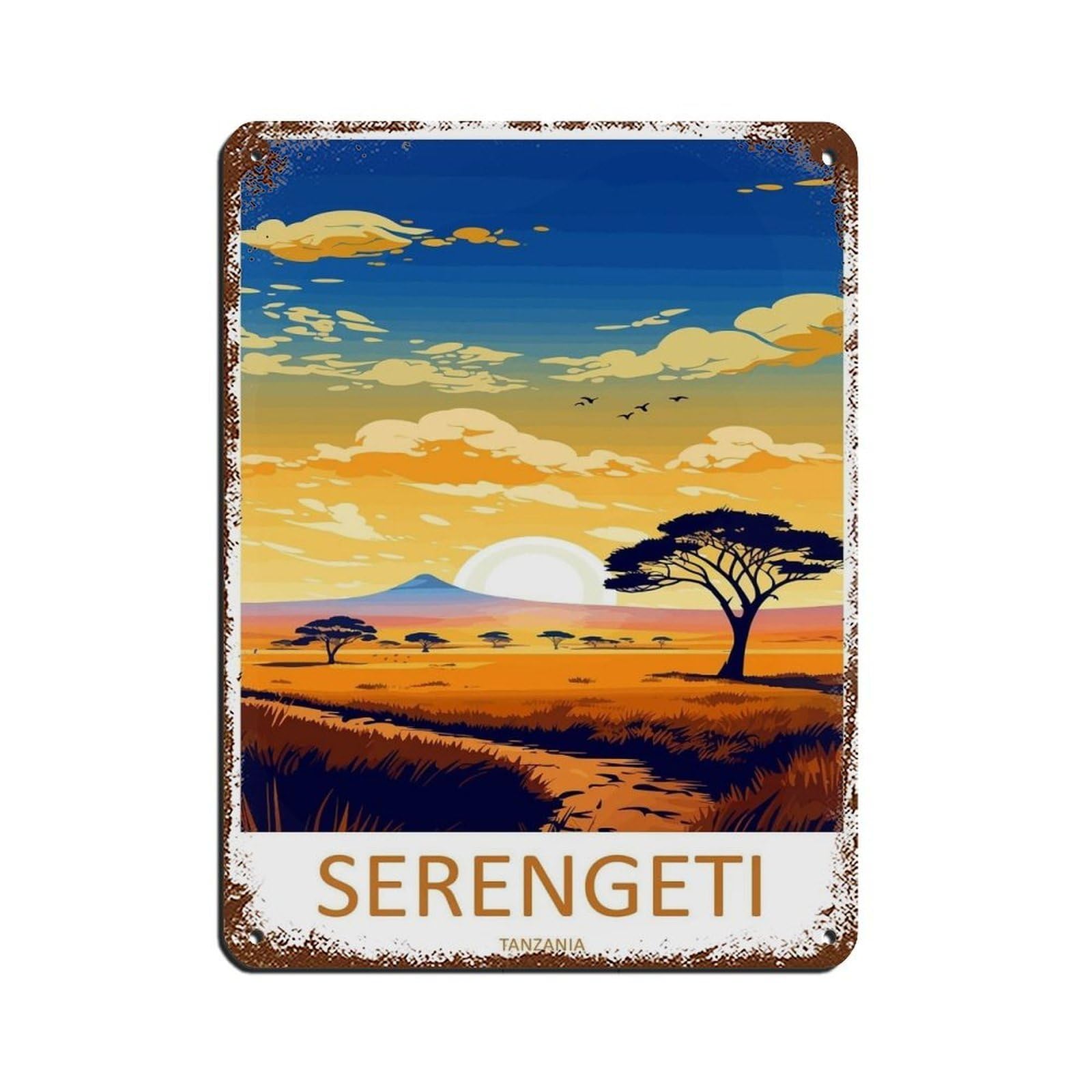 Serengeti Travel Art Tanzania Décor Art (2) Retro Poster Metal Tin Sign Chic Art Retro Iron Painting Bar People Cave Cafe Family Garage Poster Wall Decoration 12x16inch(30x40cm)