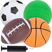 3otters 4-Pack Mini Sports Balls for Toddlers Kids with Pump - 5 Inch Soccer Basketball Football Playground Balls Indoor Outdoor Play